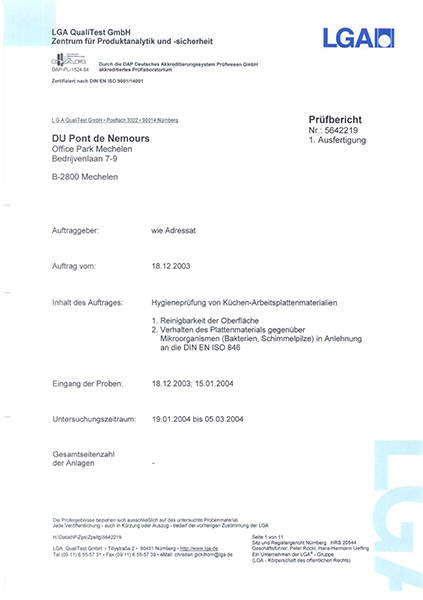 hygiene test Corian zodiaq 05 04 1